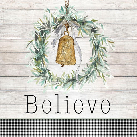 Believe Bell Wreath Black Modern Wood Framed Art Print by Pinto, Patricia