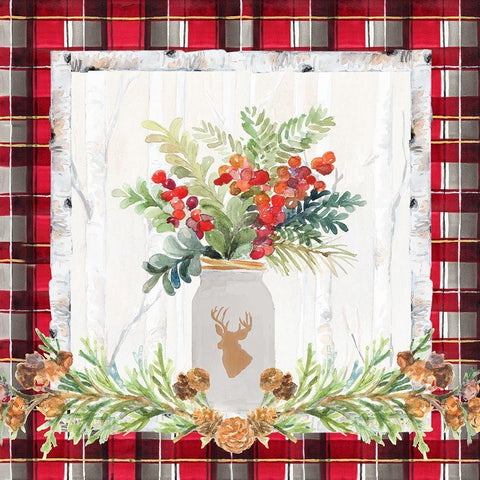 Holiday Sprig on Plaid II Gold Ornate Wood Framed Art Print with Double Matting by Loreth, Lanie