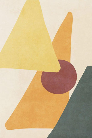 Yellow Simple Shapes White Modern Wood Framed Art Print with Double Matting by SD Graphics Studio