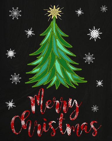 Merry Christmas Tree Black Ornate Wood Framed Art Print with Double Matting by Metz, Andi