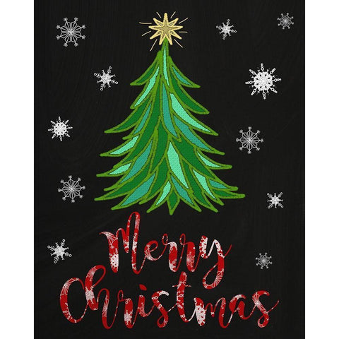 Merry Christmas Tree Black Modern Wood Framed Art Print by Metz, Andi