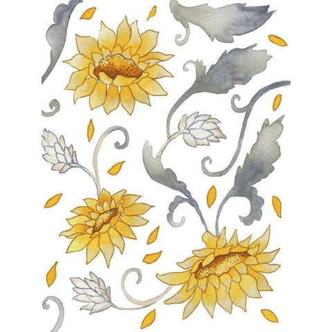 Sunflower Bunches White Modern Wood Framed Art Print by Medley, Elizabeth