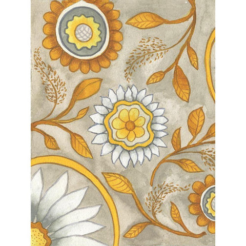 Flowers on Grey I Gold Ornate Wood Framed Art Print with Double Matting by Medley, Elizabeth