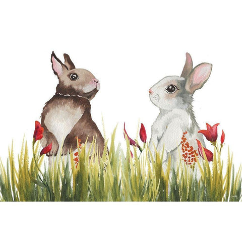Bunnies Among the Flowers I White Modern Wood Framed Art Print by Medley, Elizabeth