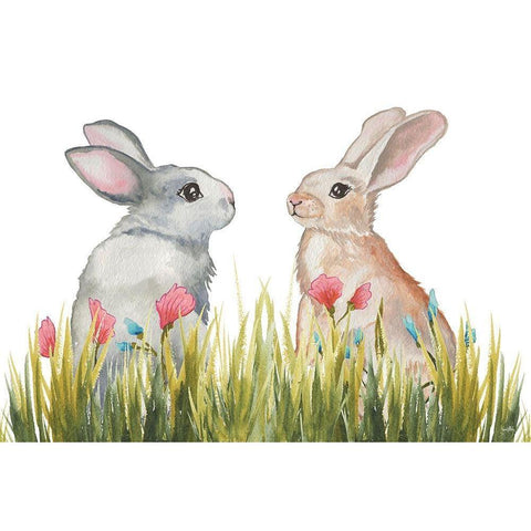 Bunnies Among the Flowers II Gold Ornate Wood Framed Art Print with Double Matting by Medley, Elizabeth