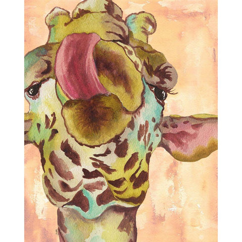 Funky Giraffe Gold Ornate Wood Framed Art Print with Double Matting by Medley, Elizabeth