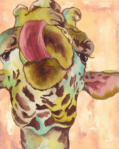 Funky Giraffe Black Ornate Wood Framed Art Print with Double Matting by Medley, Elizabeth
