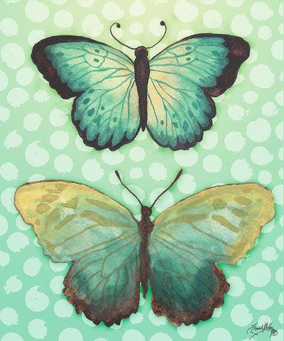 Butterfly Duo in Teal White Modern Wood Framed Art Print with Double Matting by Medley, Elizabeth