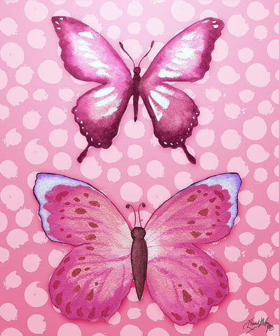 Butterfly Duo in Pink Black Ornate Wood Framed Art Print with Double Matting by Medley, Elizabeth