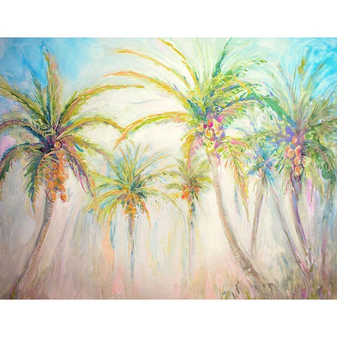 Watercolor Palms Scene Black Modern Wood Framed Art Print with Double Matting by Diannart