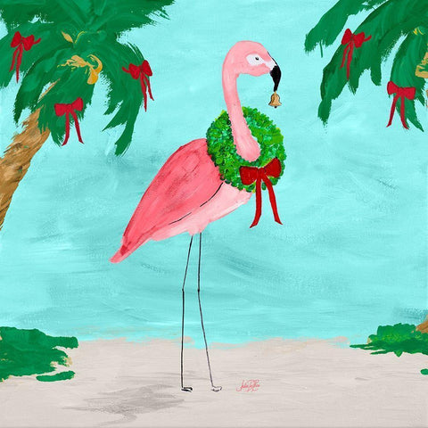 Fa La La La Flamingo Holiday I Black Modern Wood Framed Art Print by DeRice, Julie