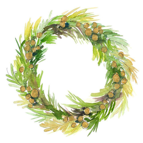 Green Metallic Spruce Wreath Black Ornate Wood Framed Art Print with Double Matting by Loreth, Lanie