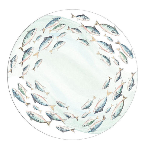 Circle Of Fish White Modern Wood Framed Art Print by Pinto, Patricia
