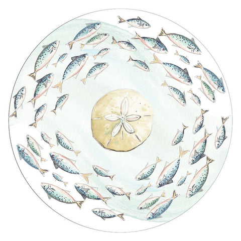 Circle of Fishes with Sand Dollar Gold Ornate Wood Framed Art Print with Double Matting by Pinto, Patricia