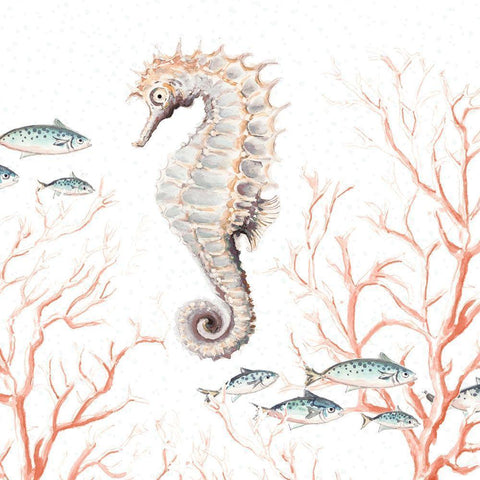 Seahorse On Coral Gold Ornate Wood Framed Art Print with Double Matting by Pinto, Patricia