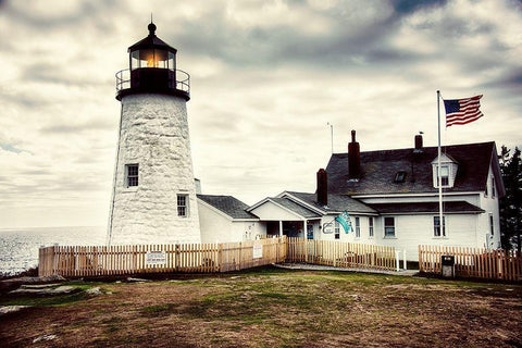 American Harbor Lighthouse Black Ornate Wood Framed Art Print with Double Matting by Amos, Andy
