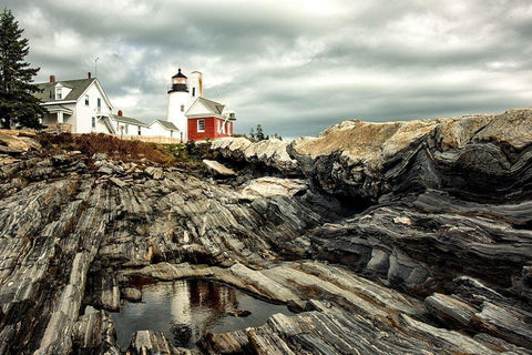 Harbor Lighthouse I Black Ornate Wood Framed Art Print with Double Matting by Amos, Andy