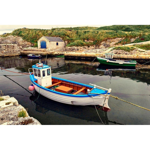 Harbor Boat Dock Gold Ornate Wood Framed Art Print with Double Matting by Amos, Andy