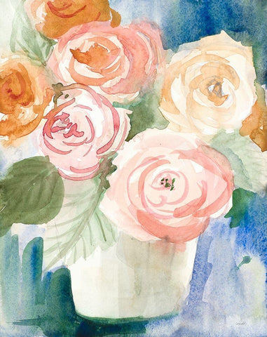 Cherry Peonies White Modern Wood Framed Art Print with Double Matting by Loreth, Lanie