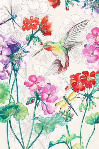 New Hummingbird Garden I White Modern Wood Framed Art Print with Double Matting by Pinto, Patricia