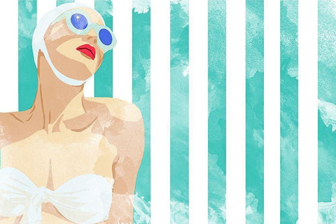 Bathing Beauty On Teal Towel White Modern Wood Framed Art Print with Double Matting by Bucheli, Jen