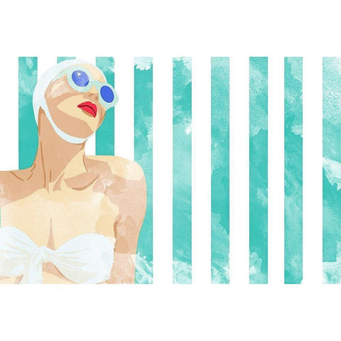 Bathing Beauty On Teal Towel Black Modern Wood Framed Art Print by Bucheli, Jen