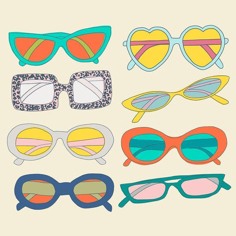 Retro Sunglasses White Modern Wood Framed Art Print with Double Matting by Bucheli, Jen