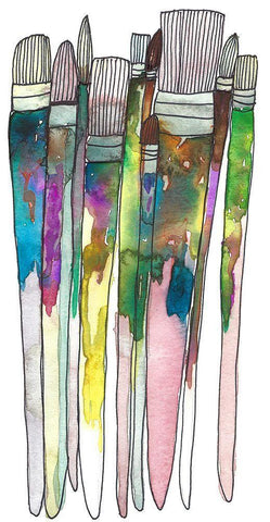 Paint Brushes Black Ornate Wood Framed Art Print with Double Matting by Bucheli, Jen