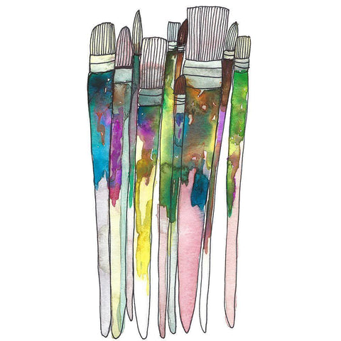 Paint Brushes Black Modern Wood Framed Art Print with Double Matting by Bucheli, Jen