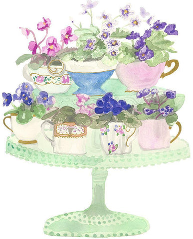 Floral Tea Cups White Modern Wood Framed Art Print with Double Matting by Bucheli, Jen