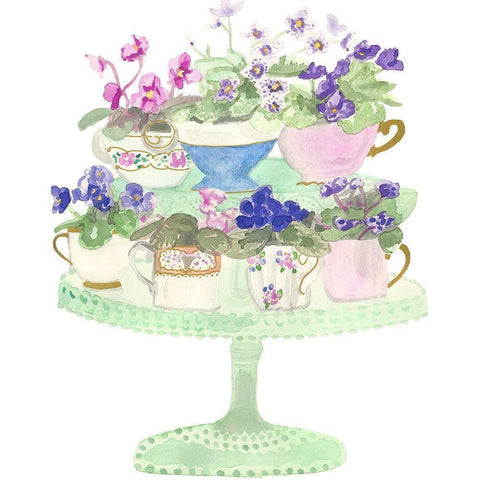 Floral Tea Cups Gold Ornate Wood Framed Art Print with Double Matting by Bucheli, Jen