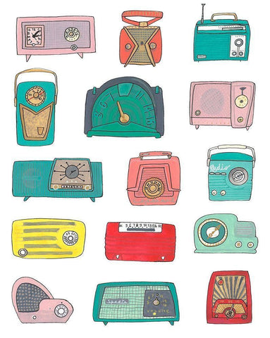 Retro Radios White Modern Wood Framed Art Print with Double Matting by Bucheli, Jen