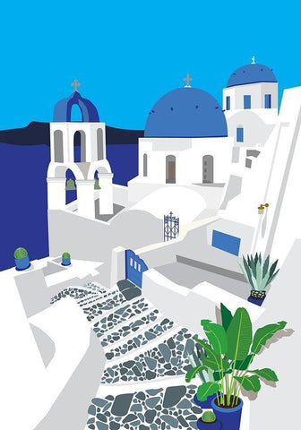 Santorini Black Ornate Wood Framed Art Print with Double Matting by Bucheli, Jen