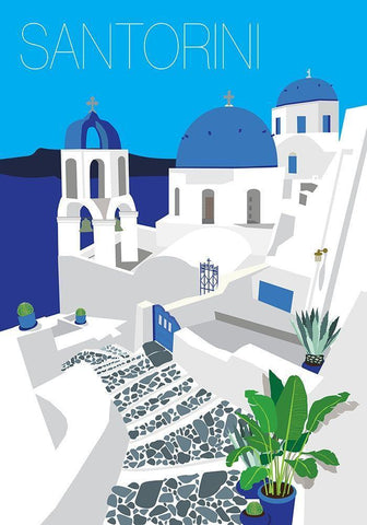 Santorini Black Ornate Wood Framed Art Print with Double Matting by Bucheli, Jen