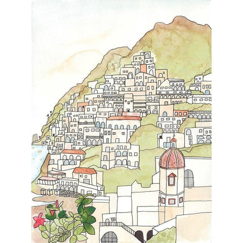 Sketched Mediterranean Cityscape Black Modern Wood Framed Art Print by Bucheli, Jen