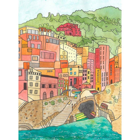 Village By The River White Modern Wood Framed Art Print by Bucheli, Jen