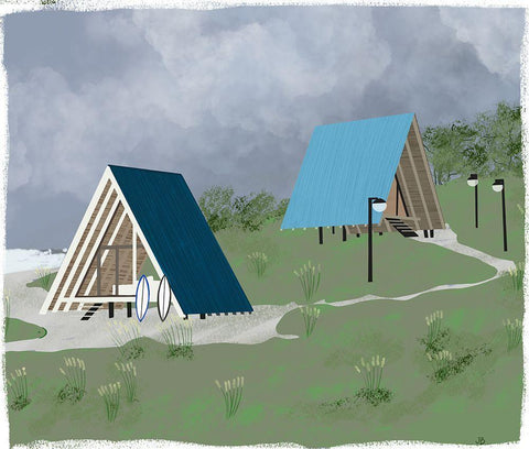 Lake Cabins At Dusk White Modern Wood Framed Art Print with Double Matting by Bucheli, Jen