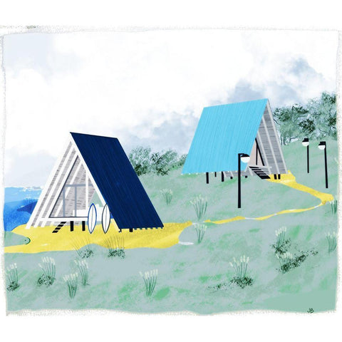 Lake Cabins At Dawn Black Modern Wood Framed Art Print with Double Matting by Bucheli, Jen