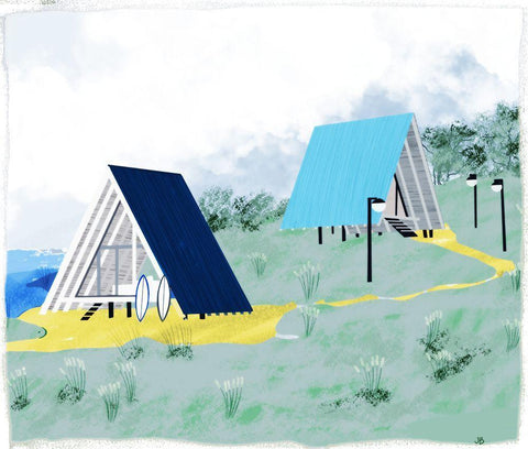 Lake Cabins At Dawn Black Ornate Wood Framed Art Print with Double Matting by Bucheli, Jen