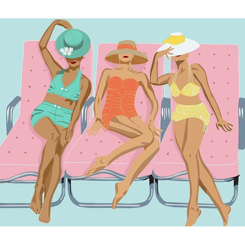 Lounging Ladies On Pink Chairs Black Modern Wood Framed Art Print with Double Matting by Bucheli, Jen