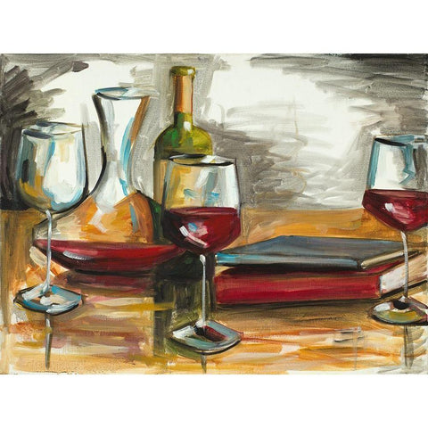 Wine and Books Black Modern Wood Framed Art Print with Double Matting by French-Roussia, Heather A.