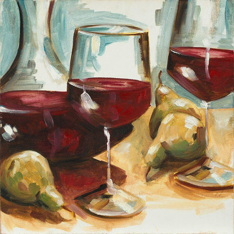 Red Wine and Pears White Modern Wood Framed Art Print by French-Roussia, Heather A.