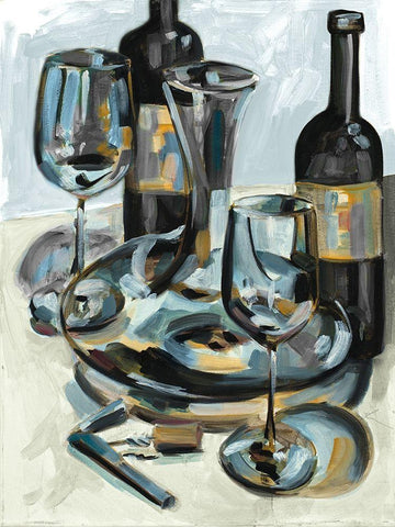 Wine with Dinner I White Modern Wood Framed Art Print with Double Matting by French-Roussia, Heather A.