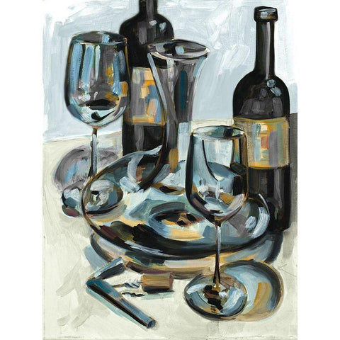 Wine with Dinner I Black Modern Wood Framed Art Print with Double Matting by French-Roussia, Heather A.