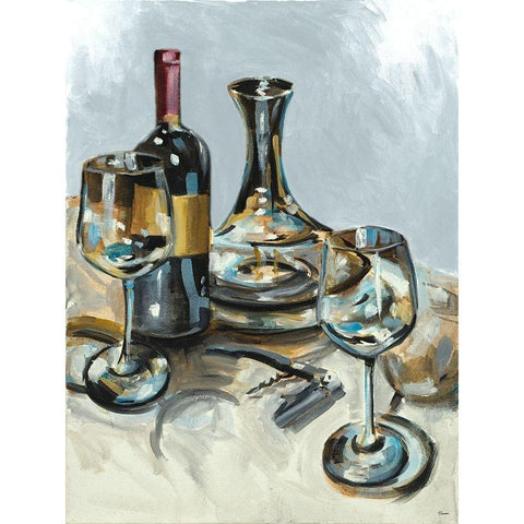 Wine with Dinner II Black Modern Wood Framed Art Print by French-Roussia, Heather A.