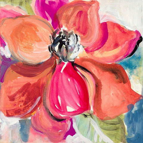 Living Coral Magnolia White Modern Wood Framed Art Print by Loreth, Lanie