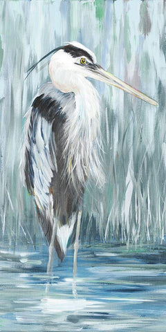 Standing Still Heron I (Blue) White Modern Wood Framed Art Print with Double Matting by DeRice, Julie