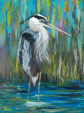 Standing Heron I Black Ornate Wood Framed Art Print with Double Matting by DeRice, Julie
