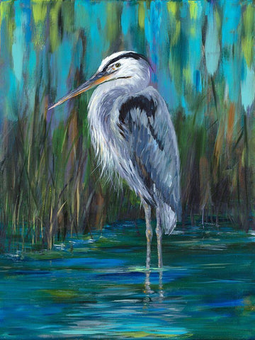 Standing Heron II Black Ornate Wood Framed Art Print with Double Matting by DeRice, Julie