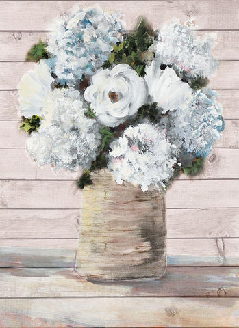 White and Blue Rustic Blooms White Modern Wood Framed Art Print with Double Matting by DeRice, Julie